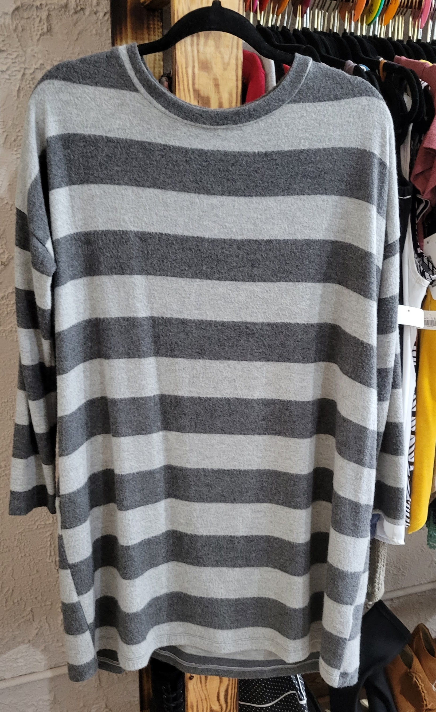 Cherish Dark Gray & Gray Striped Fleecy Oversized Sweater Tunic